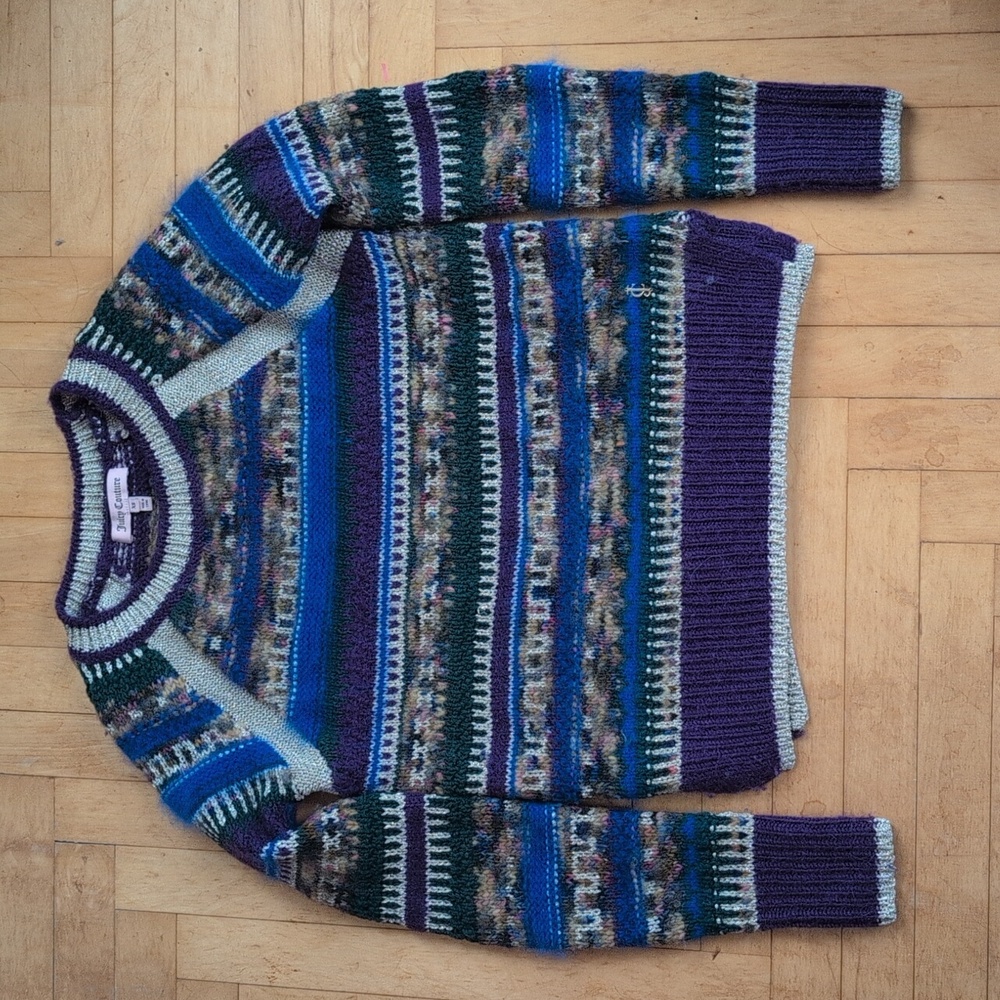 Juicy Couture purple blue green gold sweater size XS